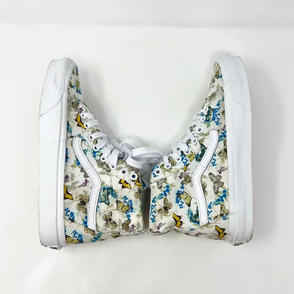 Vans Sk8-Hi Butterfly Floral White High Top Sneakers Mens Size 8 Womens 9.5